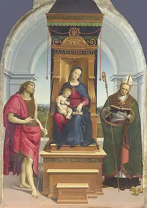 Pala Ansidei, de Rafael Sanzio (1505) Del mismo autor es la Virgen del pez, 1513.