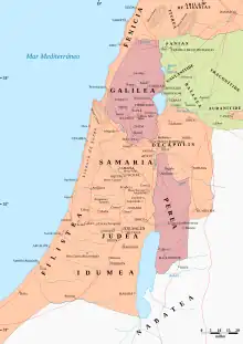 Palestina en tiempos de Herodes y Jesús (40 d. C. Mapa de 1912).