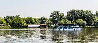 Barco navegando por el lago.