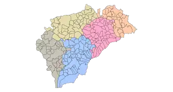 En amarillo, municipios del partido judicial de Segovia