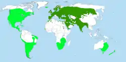 alt=Distribución: 

verde oscuro, autóctono; 
verde claro,  introducido.