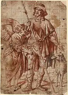 San Roque, dibujo a pincel, tinta y aguadas sepia y parda, de Pedro Salvador, 1643-1645.