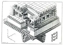 Reconstrucción aérea de la estructura en "Talar-i-Takht" o sala de las 100 columnas