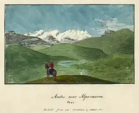 Andes near Alparmarca, Peru: Sketched from an Elevation of 16,000 Feet, ilustración de la South American porción de la United States Exploring Expedition, restaurada digitalmente