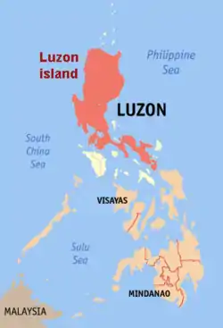 Mapa que muestra la ubicación de la isla de Luzón dentro de Filipinas, una de las islas de este país donde puede encontrarse a la cobra 'Naja philippinensis'.