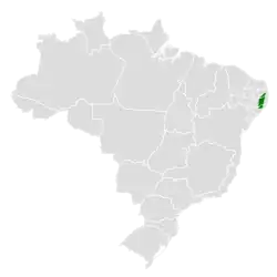 Distribución geográfica del orejerito de Alagoas.