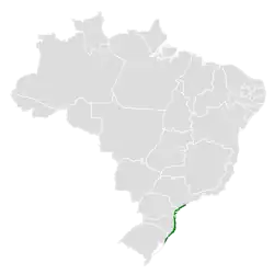 Distribución geográfica del orejerito de restinga.