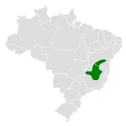 Distribución geográfica del orejerito de Minas Gerais.