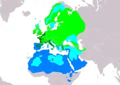 Distribución de Phylloscopus collybita