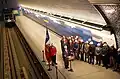 El presidente Sebastián Piñera durante el viaje del primer tren por la estación, en octubre de 2010.