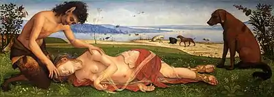 Piero di Cosimo, Simonetta Vespucci como Procris, la hija de Erecteo, rey de Atenas y su esposa, Praxitea, en Morte di Procri