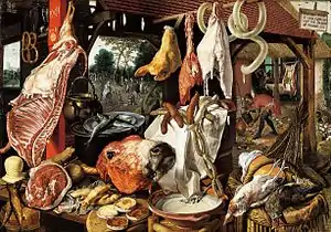 Pintura religiosa en que predomina el bodegón: Huida a Egipto (1551), de Pieter Aertsen.