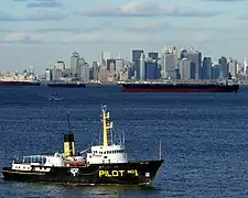 Barcos en la bahía Upper New York esperando entrar en el Kill