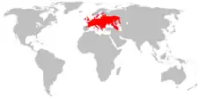 Mapa de distribución de Pipistrellus nathusii.