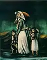 Mujer y sus hijos van al arroyo