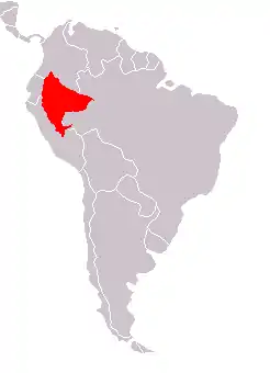 Área de distribución de Pithecia monachus, según Iunc, Marsh & Veiga 2010.