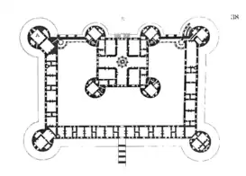 Planta del castillo. Grabado de Jacques Androuet du Cerceau (1576)