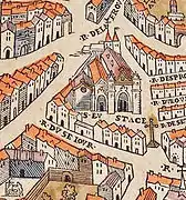 La iglesia de San Eustaquio sobre el plano de Truschet y Hoyau (1550)