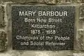 Placa en Mary Barbour Cairn - Campeona del Pueblo y Reformador Social