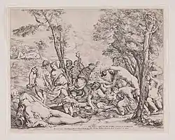 Imagen del grabado de reproducción abierto por Giovanni Andrea Podestà. Aguafuerte, 1640-1650. Segunda edición de dos, c. 1680-1685. Gabinete de Dibujos y Estampas del Museo del Prado, donación Pedro María Alberdi Buruaga.