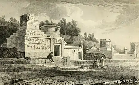 Pompéi, tombe de Scaurus (grabado del libro de Gell y Gandy, 1817)
