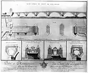 Grabado de 1783 que muestra el plan del puente, el arco triunfal demolido y las decoraciones planeadas.