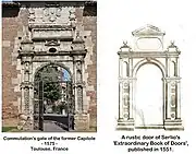 La puerta de la Conmutación del antiguo Capitolio está inspirada en una puerta rústica del Libro Extraordinario de Sebastiano Serlio.