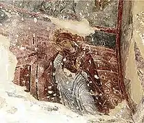 Virgen embarazada en un fresco del Monasterio de Dirbi, siglo XIII, arte bizantino