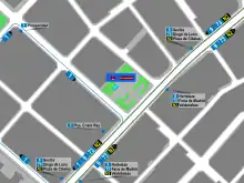 Mapa zonal de la estación de metro de Prosperidad con los recorridos de las líneas de autobuses, entre las que aparece el 9.