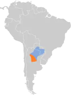 Distribución geográfica del doradito tucumano.