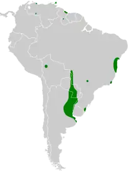 Distribución geográfica del doradito copetón.