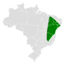 Distribución geográfica del cacholote de la caatinga.