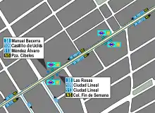 Conexiones entre el metro y los autobuses en el entorno de la estación de Pueblo Nuevo.