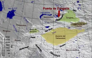 Localización del desierto en la centro de la región de Zungaria