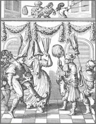 Johann Leusden, "Disfraces y bufonerías en Purim", grabado de su Philologus Hebræo-Mixtus, Utrecht, 1657.