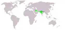 Distribución de P. leucogenys (verde oscuro) y P. leucotis (verde claro).