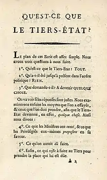 Qu'est-ce que le Tiers État?, de Sieyès, 1789.