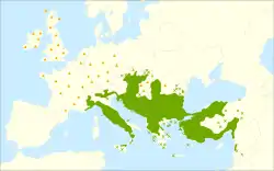 Distribución natural de Quercus cerris.