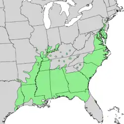 Distribución natural de Quercus michauxii