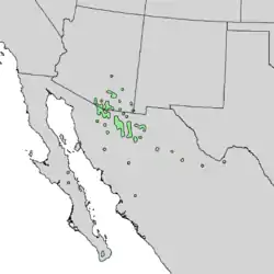 Distribución natural de Quercus oblongifolia