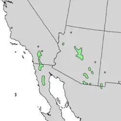 Distribución natural de Quercus palmeri