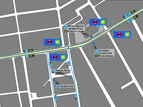 Mapa zonal de la estación de metro de Quintana con los recorridos de las líneas de autobuses, entre las que aparece el N5.