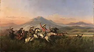 Seis jinetes persiguiendo ciervos (1860).