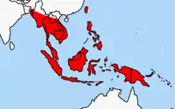 Distribución de la rata de la Polinesia en el Sureste Asiático (en rojo)