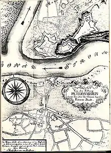 Mapa de Novi Sad (Ratzen Stadt) de 1745.