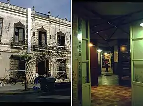 Imagen del antes y el después de la rehabilitación de la Casa Lazaga. Antes, la casa aparece ruinosa y en mal estado debido a las reformas. Después, la casa aparece ya reformada y sin desperfectos.