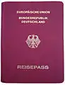 Portada de un pasaporte no biométrico alemán de la UE legible por máquina, emitido desde principios de la década de 2000 hasta noviembre de 2005.