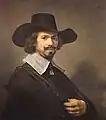 Retrato de matrimonio de un hombre con un gran sombrero negro del taller de Rembrandt, que antes se pensaba que eran Nicolaes Berchem, Hendrik Sorgh ó Carel Fabricius