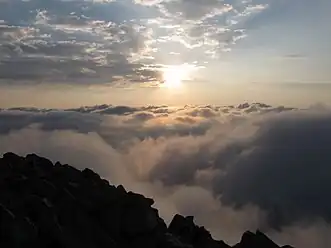 Vista del atardecer desde el pico Retezat.