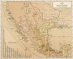 Mapa de la Nueva España, a principios del siglo XIX